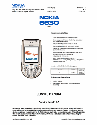 Nokia 6630 Service Manual Level 1 & 2 (12.11.2004) - (2.953Kb) Part 1/2 - pag. 25